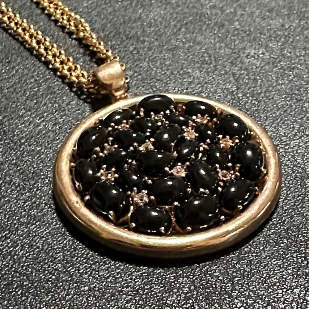 Bronze Milor Italy Black Cabochon & Faceted Gemstones Pendant Vintage Necklace
